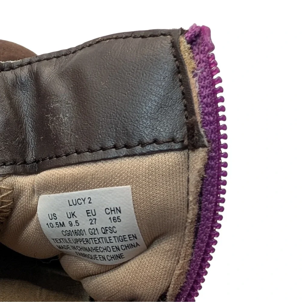 Stride Rite Lucy Two Bootie Brown Purple Zipped Memory Foam Girls Size 10.5 SEE
